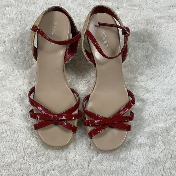 Sandler of Boston Amherst ankle strap espadrille red wedge sandal, 7.5 - Picture 2 of 7